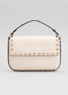 Valentino Garavani Small Leather Rockstud Top Handle Bag In Light Ivory