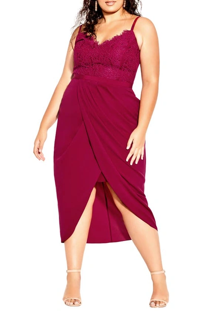 City Chic Lace Touch Dress In Rosebud