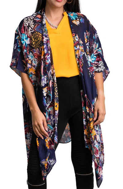 Saachi Floral Print Knit Duster In Navy