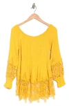 Forgotten Grace Crochet Trim Smocked Off-the-shoulder Top In Mustard