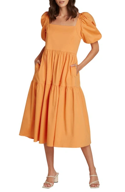 Willow Margot Puff Sleeve Midi Dress In Marigold