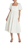 Willow Margot Puff Sleeve Midi Dress In Ivory