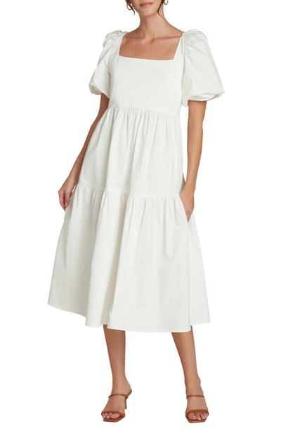 Willow Margot Puff Sleeve Midi Dress In Ivory