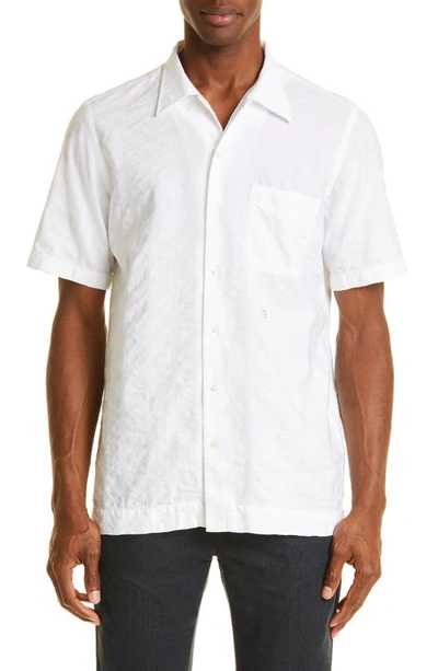 Massimo Alba Venice Micro Jacquard Short Sleeve Cotton & Linen Button-up Shirt In White