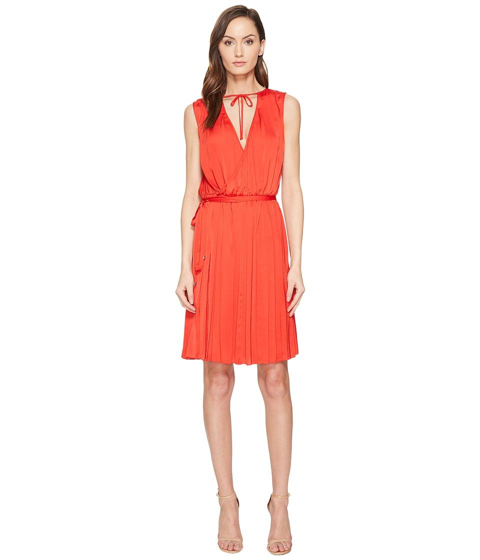 red sleeveless wrap dress