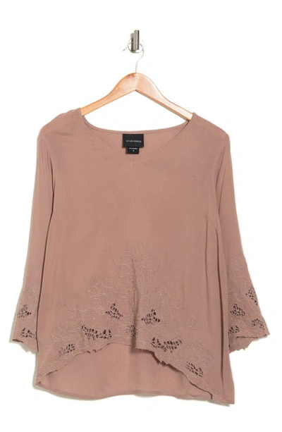 Forgotten Grace Embroidered Cut-out High Low Blouse In Mocha
