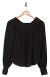 Forgotten Grace Embroidered Peasant Square Neck Top In Black