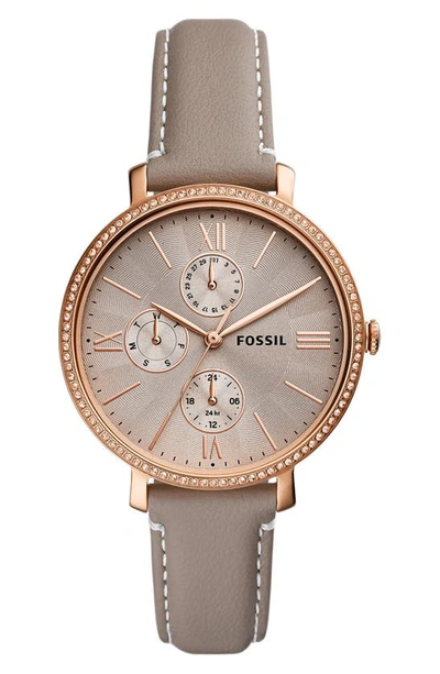 Fossil Jacqueline Multifunction Leather Strap Watch, 38mm In Grey