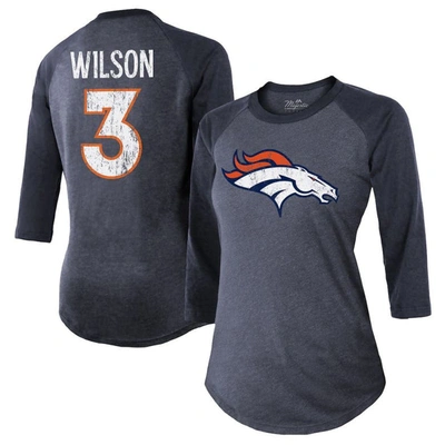 Majestic Women's  Threads Russell Wilson Navy Denver Broncos Name & Number Raglan 3/4 Sleeve T-shirt