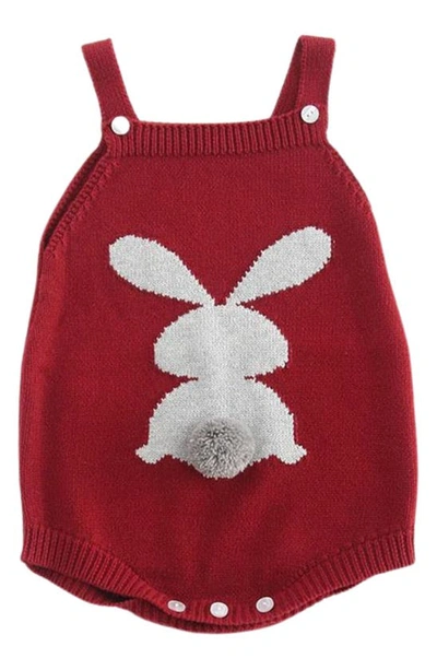 Ashmi And Co Babies' Ashmi & Co. Emilia Bunny Appliqué Cotton Sweater Romper In Red