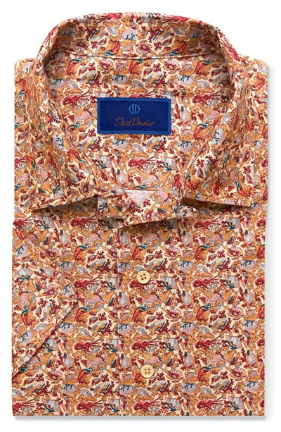 David Donahue Coral Print Short Sleeve Button-up Camp Shirt