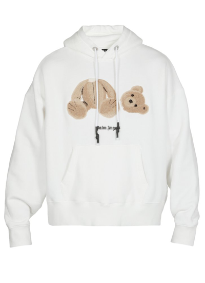 Palm Angels Bear Embroidery Cotton Hoodie In White