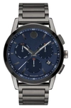 Movado Men's Swiss Chronograph Museum Sport Gray Pvd Stainless Steel Bracelet Watch 43mm In Blue