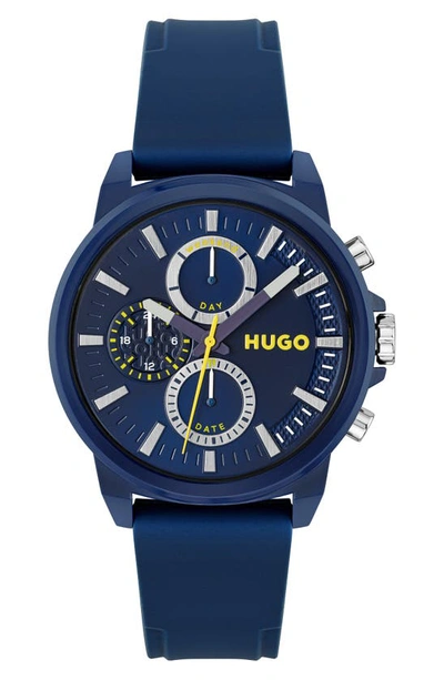 Hugo Boss Hugo Relax Chronograph Silicone Strap Watch, 44.5mm X 11.4mm In Blue