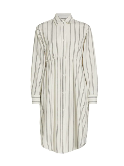 Mm6 Maison Margiela Cutout Striped Cotton And Wool-blend Shirt Dress In White