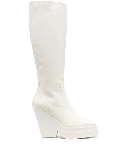 Gia Borghini Texan Leather Knee Platform Boots In Ivory