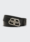 Balenciaga Men's Bb-logo Leather Belt In Noir