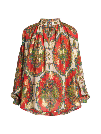 Etro Orion Paisley-print Metallic Floral Jacquard Shirt In Red