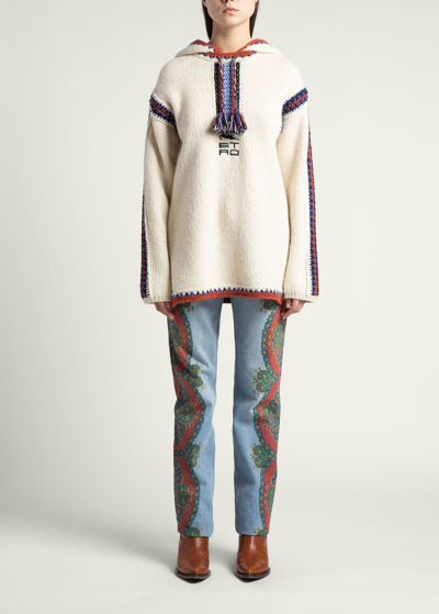 Etro Embroidered Intarsia Wool-blend Sweater In White