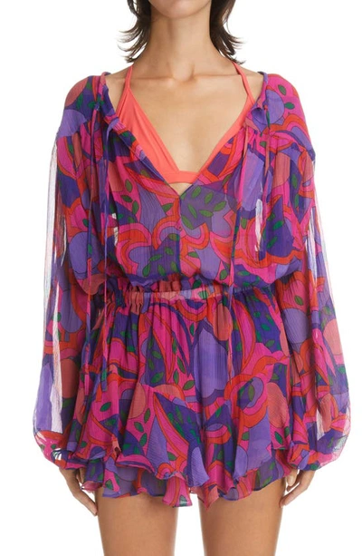 Isabel Marant Ametissa Abstract Floral Print Silk Blouse In Pink