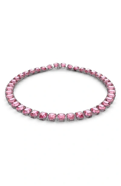 Swarovski Millenia Rhodium-plated Octagon-cut Crystal Necklace In Pink