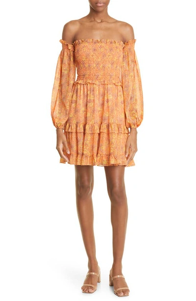 Likely Jarren Smocked Off The Shoulder Long Sleeve Dress In Apricot Nectar