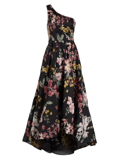 Marchesa Notte One-shoulder Floral Fils Coupe Gown In Multi