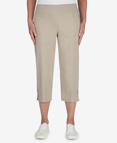 Hearts Of Palm Plus Size Essentials Solid Pull-on Capri Pants With Detailed Split Hem In Chino