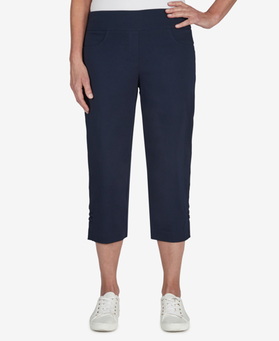 Hearts Of Palm Plus Size Essentials Solid Pull-on Capri Pants With Detailed Split Hem In Navy