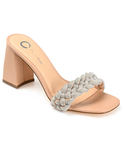 Journee Collection Women's Sashaa Braided Rhinestone Sandals Women's Shoes In Tan/beige