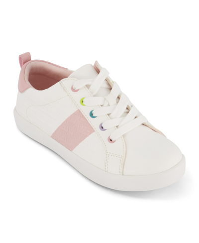 Kenneth Cole New York Toddler Girls Elastic Lace Logo Sneakers In White And Pink