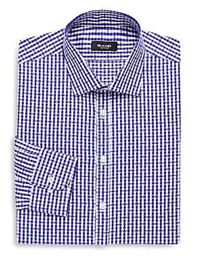 Sand Cotton Printed Dress Shirt In Blue