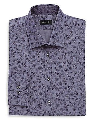 Sand Cotton Printed Dress Shirt In Blue