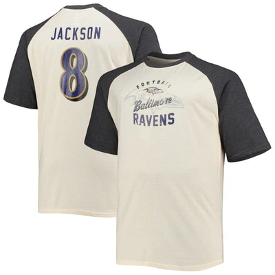 Profile Lamar Jackson Oatmeal Baltimore Ravens Big & Tall Player Name & Number Raglan T-shirt