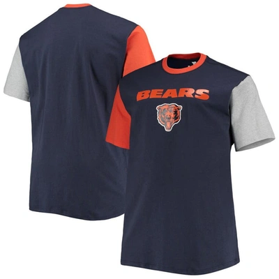 Profile Men's Navy, Orange Chicago Bears Big And Tall Colorblocked T-shirt In Navy,orange