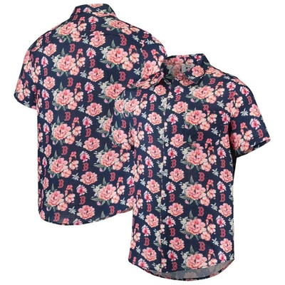 Foco Navy Boston Red Sox Floral Linen Button-up Shirt