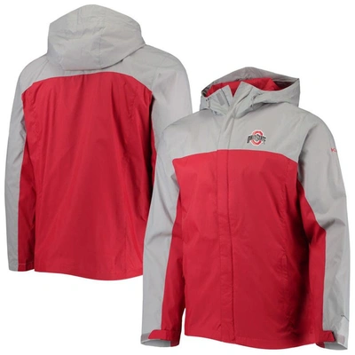 Columbia Men's  Gray Ohio State Buckeyes Big And Tall Glennaker Storm Omni-tech Full-zip Hoodie Jacke In Gray,scarlet