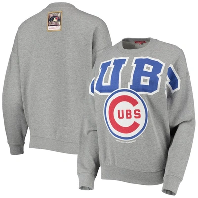 Mitchell & Ness Heathered Gray Chicago Cubs Cooperstown Collection Logo Lightweight Pullover Sweatsh