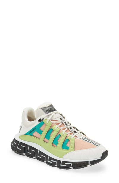 Versace First Line Trigreca Trainer In White Mauvelous Citron