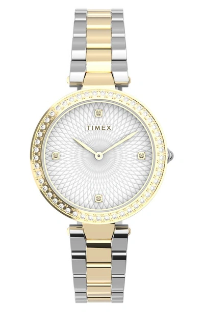Timex Adorn Crystal Bracelet Watch, 32mm In Gold/ Silver/ Two Tone