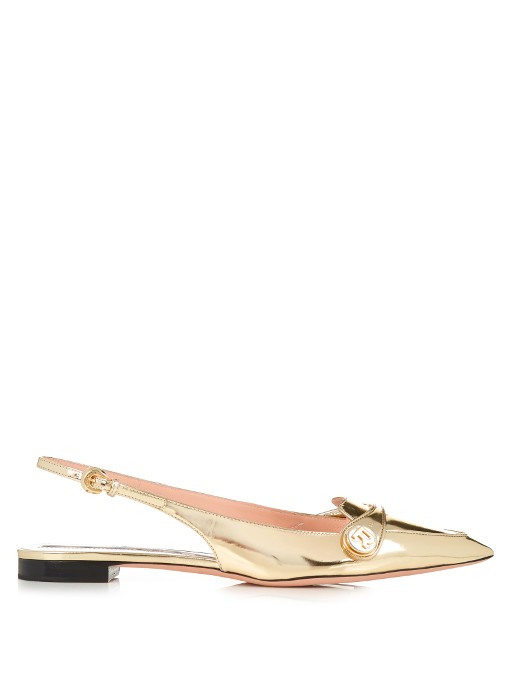 Rochas Slingback Leather Point-toe Flats In Metallic-gold | ModeSens