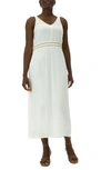 Nina Leonard V-neck Maxi Dress In White/ Gold