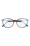 Tom Ford 53mm Cat Eye Blue Light Blocking Glasses In Shiny Black
