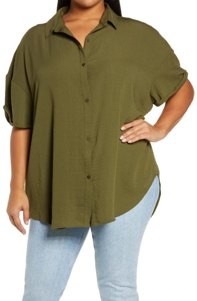 Treasure & Bond Button-up Tunic Shirt In Olive Night