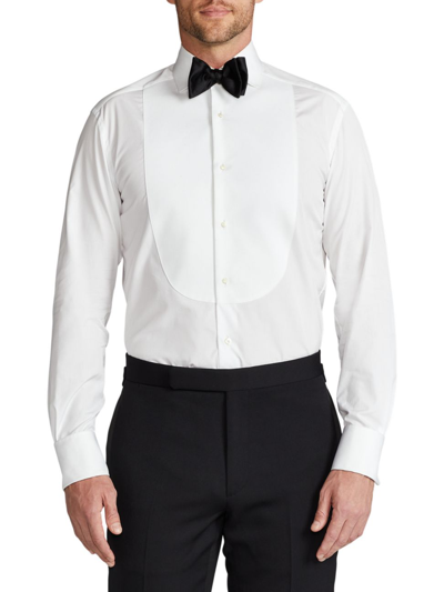 Ralph Lauren Purple Label Plastron Cotton-poplin Tuxedo Shirt In White