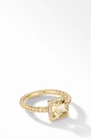 David Yurman Petite Chatelaine® Pavé Bezel Ring In Yellow Gold/ Champagne Citrine