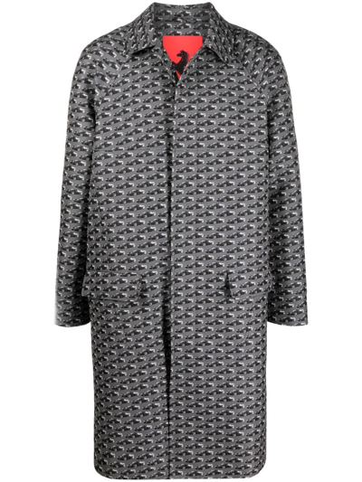 Ferrari Graphic-print Single-breasted Coat In Grey