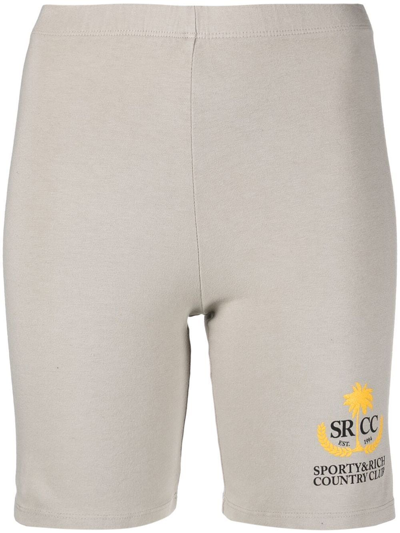 Sporty And Rich Logo-print Cotton Cycling Shorts In Grün