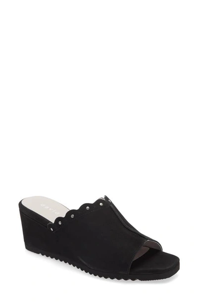 David Tate Song Wedge Sandal In Black Nubuck Leather
