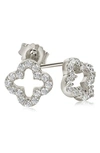 Suzy Levian Sterling Sterling Cz Clover Stud Earrings In White